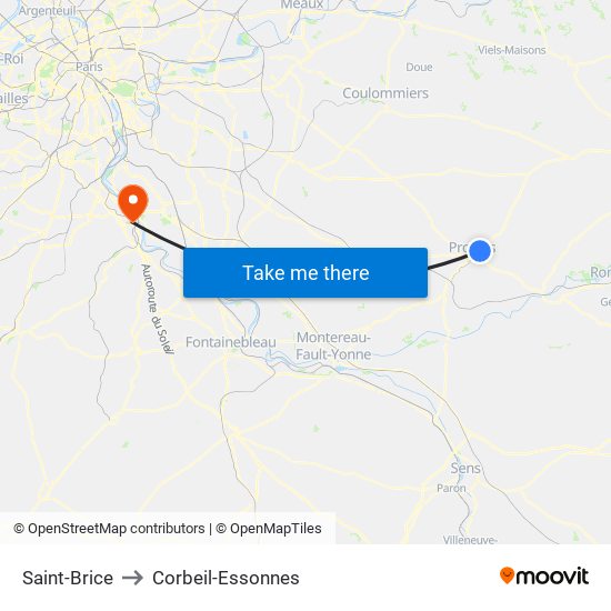 Saint-Brice to Corbeil-Essonnes map