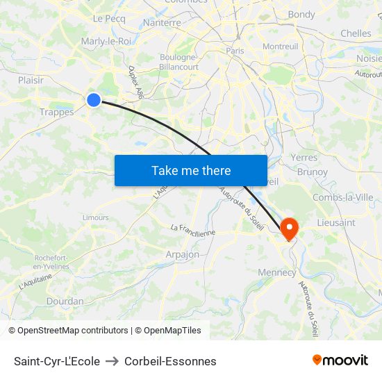 Saint-Cyr-L'Ecole to Corbeil-Essonnes map