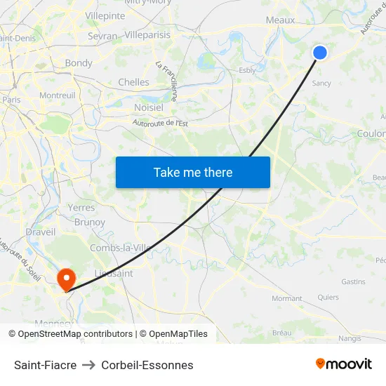 Saint-Fiacre to Corbeil-Essonnes map