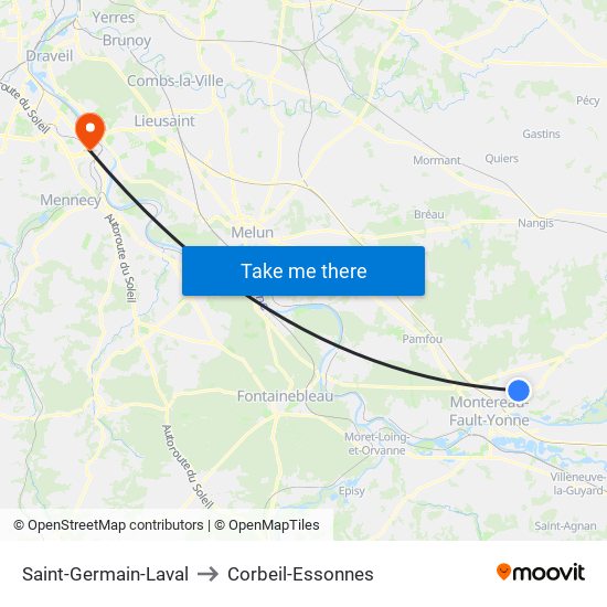 Saint-Germain-Laval to Corbeil-Essonnes map