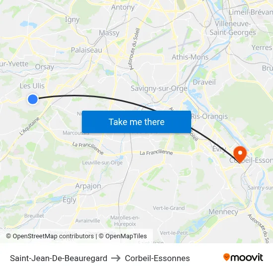 Saint-Jean-De-Beauregard to Corbeil-Essonnes map