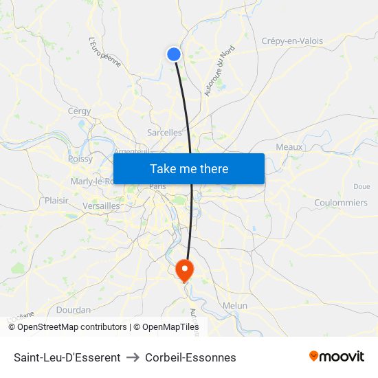 Saint-Leu-D'Esserent to Corbeil-Essonnes map
