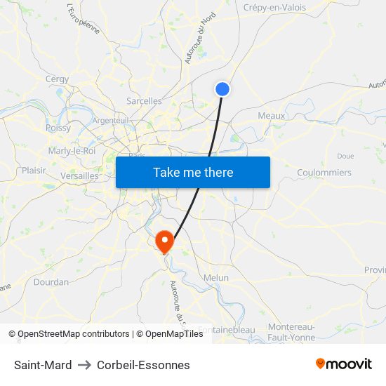 Saint-Mard to Corbeil-Essonnes map
