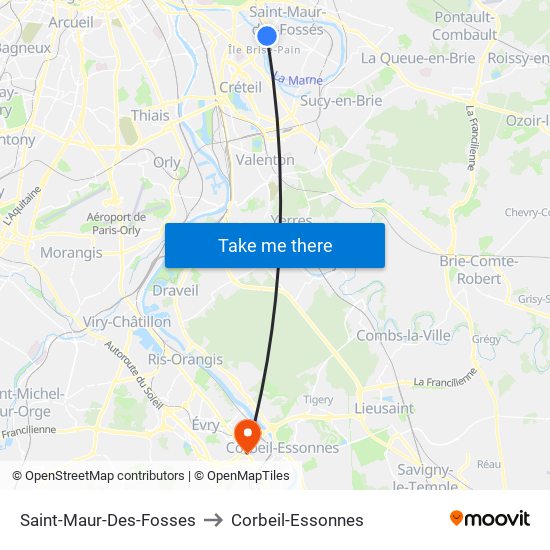 Saint-Maur-Des-Fosses to Corbeil-Essonnes map