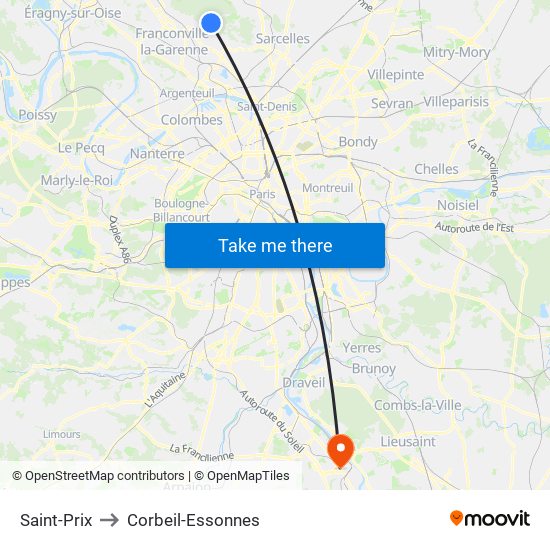 Saint-Prix to Corbeil-Essonnes map