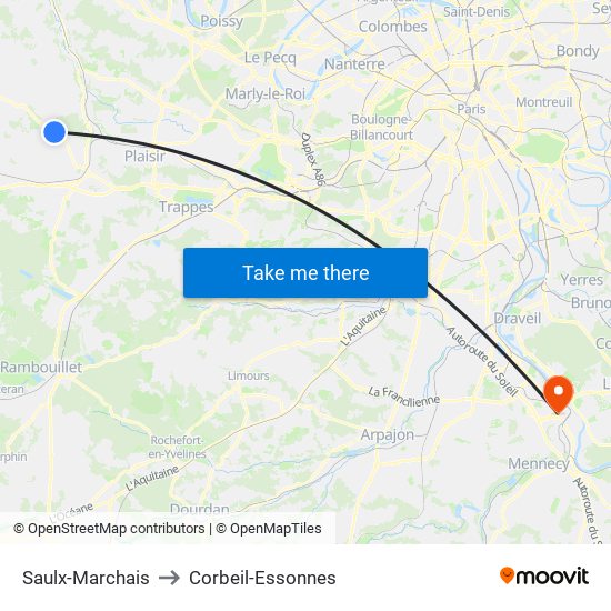 Saulx-Marchais to Corbeil-Essonnes map