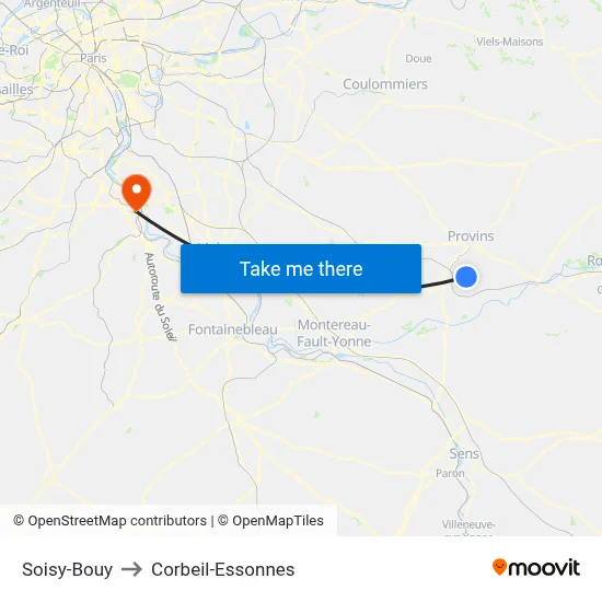 Soisy-Bouy to Corbeil-Essonnes map