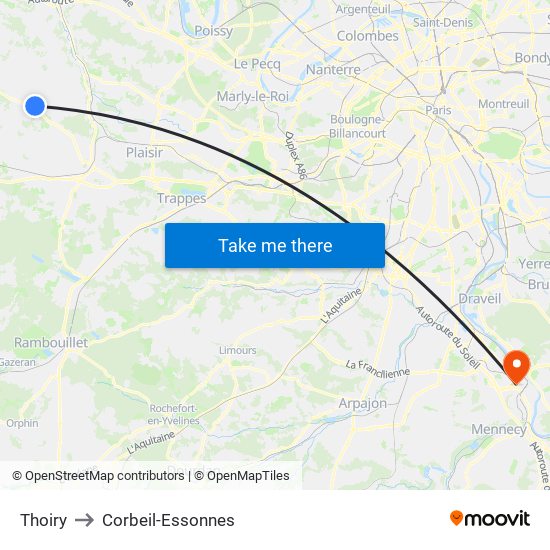 Thoiry to Corbeil-Essonnes map