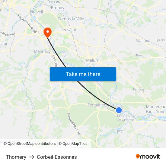 Thomery to Corbeil-Essonnes map