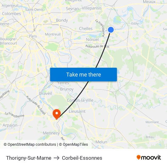 Thorigny-Sur-Marne to Corbeil-Essonnes map