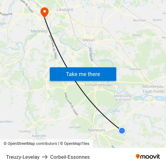 Treuzy-Levelay to Corbeil-Essonnes map