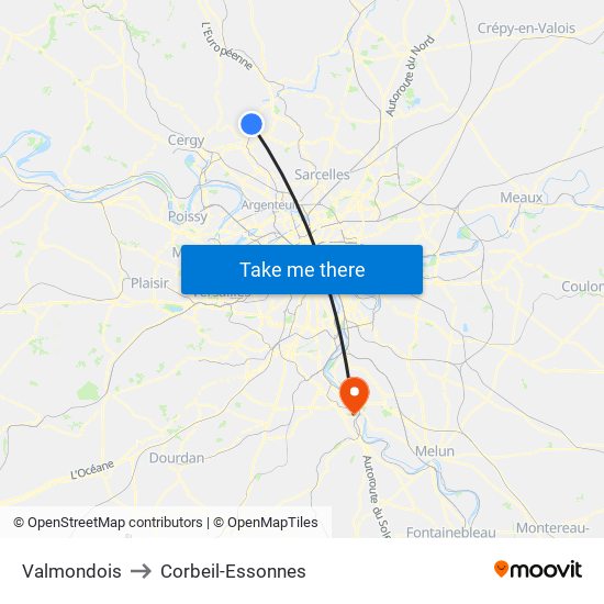 Valmondois to Corbeil-Essonnes map