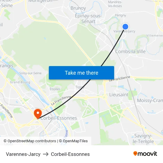 Varennes-Jarcy to Corbeil-Essonnes map