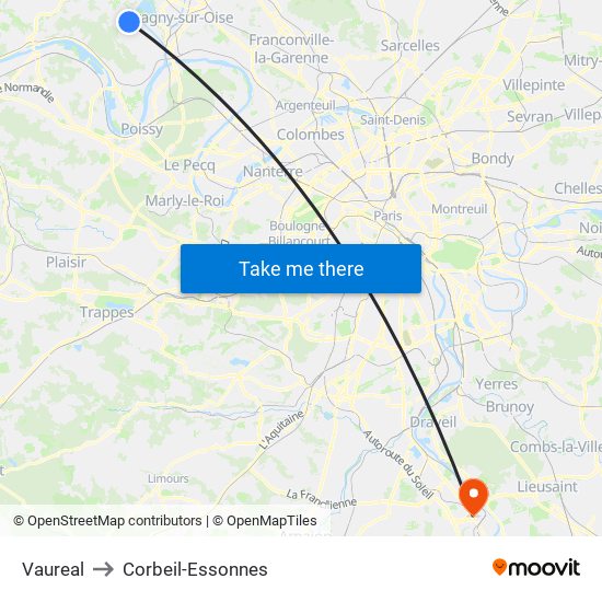 Vaureal to Corbeil-Essonnes map