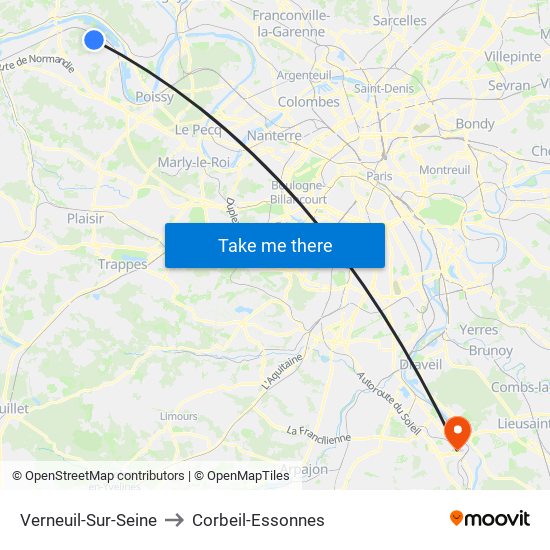 Verneuil-Sur-Seine to Corbeil-Essonnes map