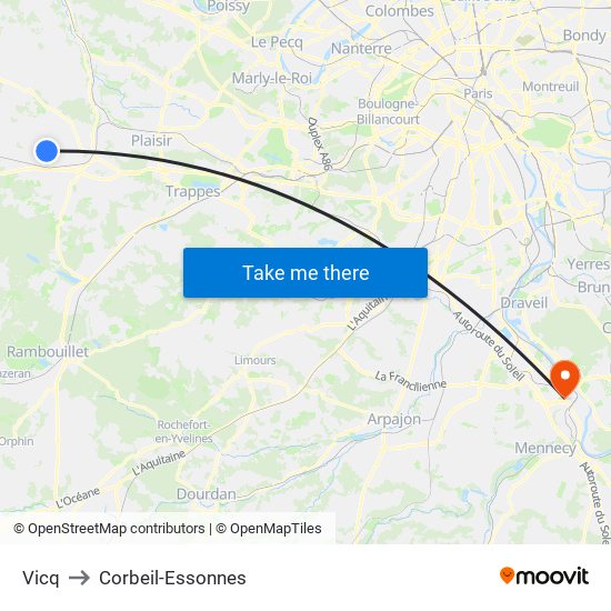 Vicq to Corbeil-Essonnes map