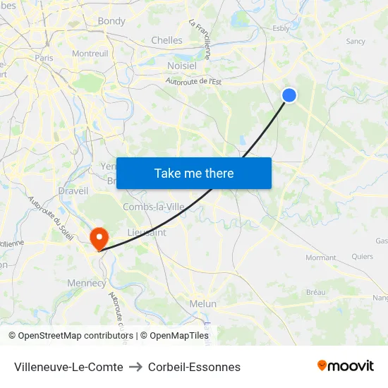 Villeneuve-Le-Comte to Corbeil-Essonnes map