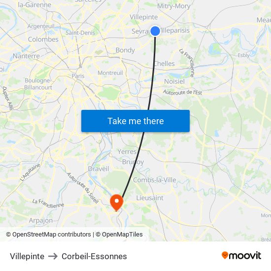 Villepinte to Corbeil-Essonnes map