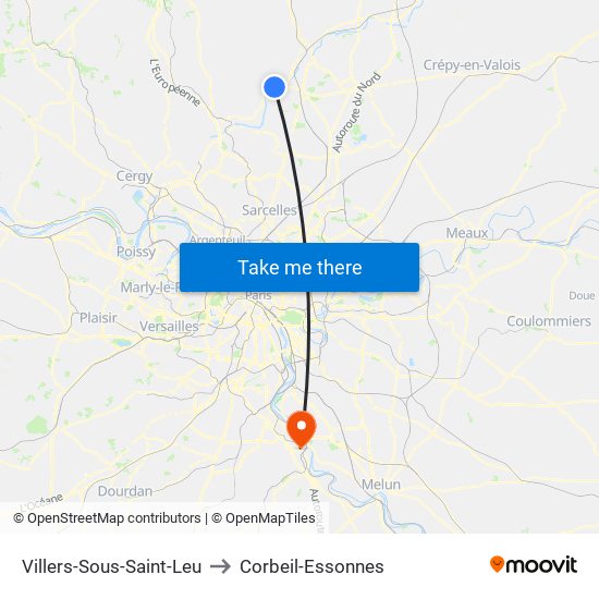 Villers-Sous-Saint-Leu to Corbeil-Essonnes map