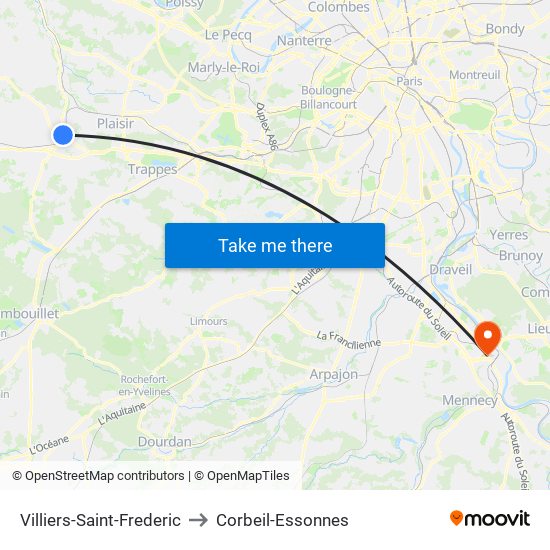Villiers-Saint-Frederic to Corbeil-Essonnes map