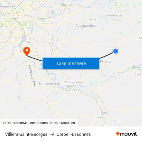 Villiers-Saint-Georges to Corbeil-Essonnes map