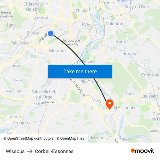 Wissous to Corbeil-Essonnes map