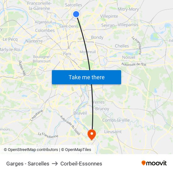 Garges - Sarcelles to Corbeil-Essonnes map