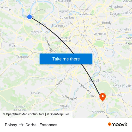 Poissy to Corbeil-Essonnes map