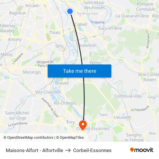 Maisons-Alfort - Alfortville to Corbeil-Essonnes map