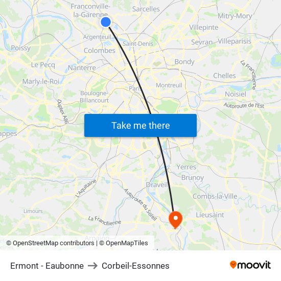 Ermont - Eaubonne to Corbeil-Essonnes map