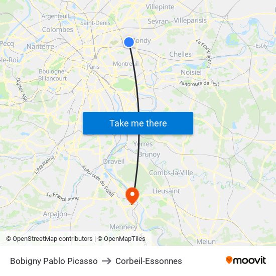 Bobigny Pablo Picasso to Corbeil-Essonnes map