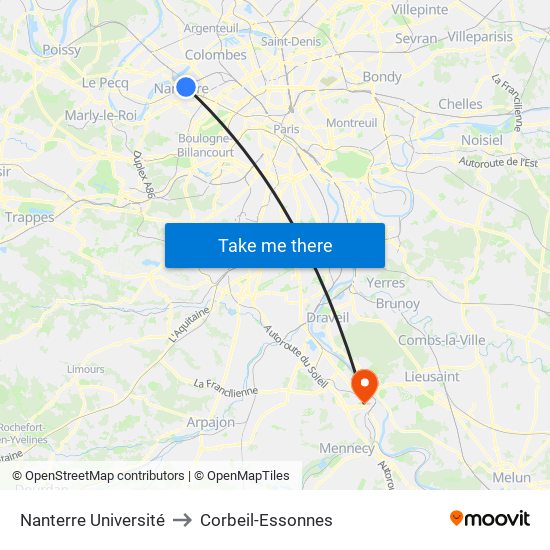 Nanterre Université to Corbeil-Essonnes map