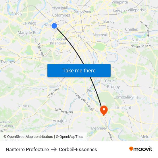 Nanterre Préfecture to Corbeil-Essonnes map