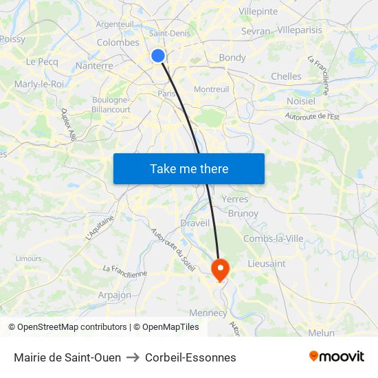Mairie de Saint-Ouen to Corbeil-Essonnes map