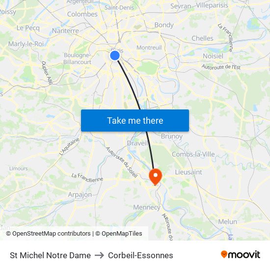 St Michel Notre Dame to Corbeil-Essonnes map