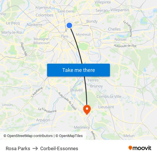 Rosa Parks to Corbeil-Essonnes map