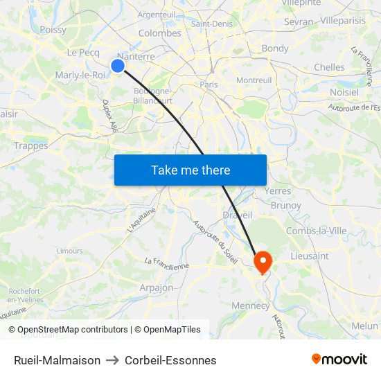 Rueil-Malmaison to Corbeil-Essonnes map