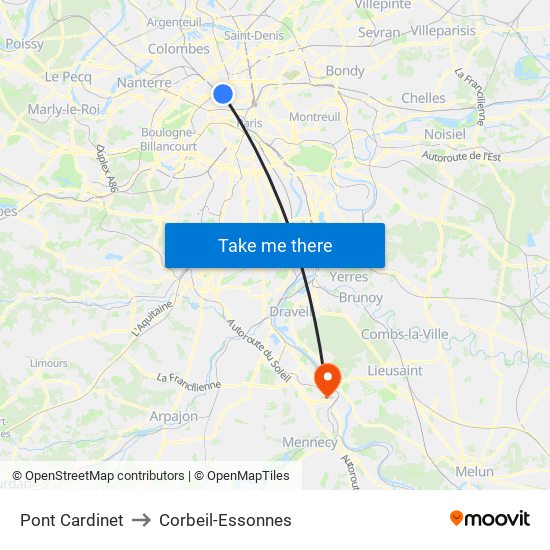 Pont Cardinet to Corbeil-Essonnes map