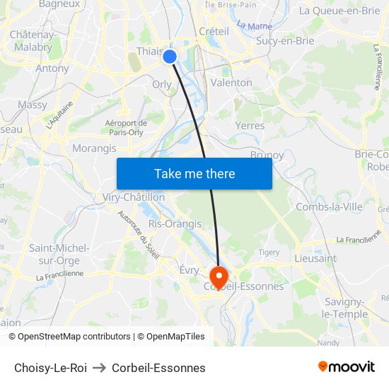 Choisy-Le-Roi to Corbeil-Essonnes map