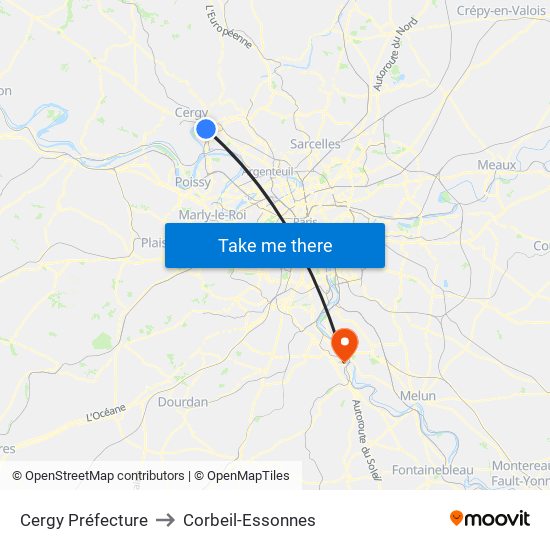 Cergy Préfecture to Corbeil-Essonnes map