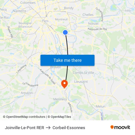 Joinville-Le-Pont RER to Corbeil-Essonnes map
