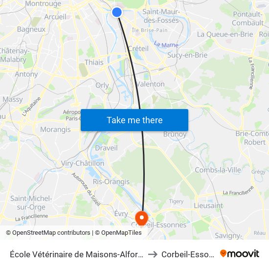 École Vétérinaire de Maisons-Alfort - Métro to Corbeil-Essonnes map