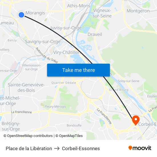 Place de la Libération to Corbeil-Essonnes map