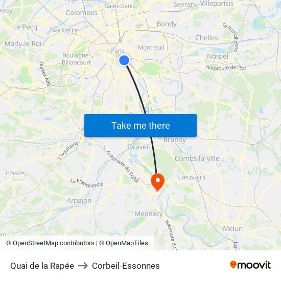 Quai de la Rapée to Corbeil-Essonnes map