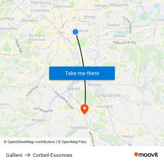 Gallieni to Corbeil-Essonnes map