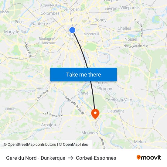 Gare du Nord - Dunkerque to Corbeil-Essonnes map