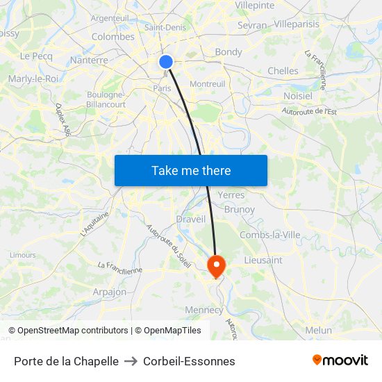 Porte de la Chapelle to Corbeil-Essonnes map