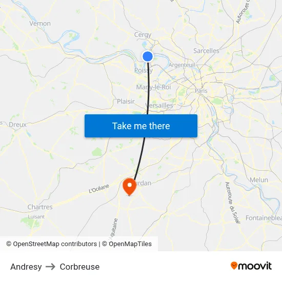 Andresy to Corbreuse map