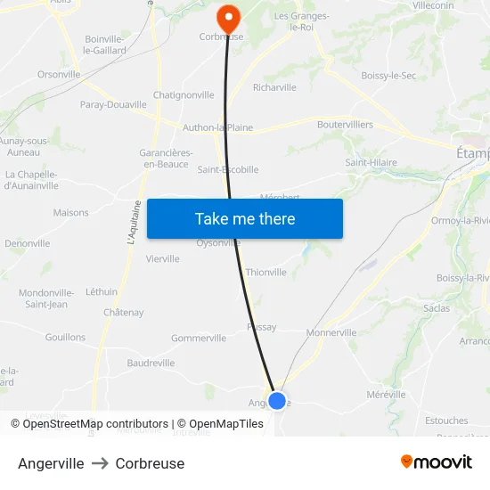Angerville to Corbreuse map