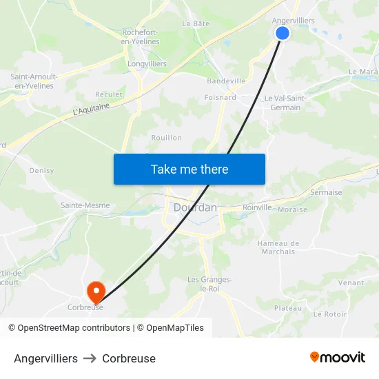 Angervilliers to Corbreuse map